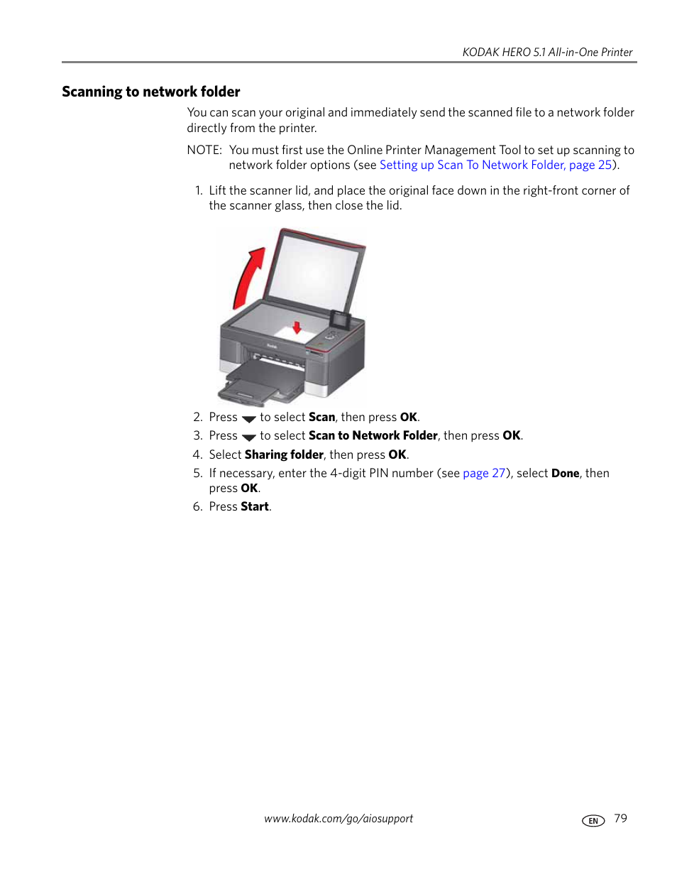 Scanning to network folder | Kodak 5.1 User Manual | Page 85 / 118