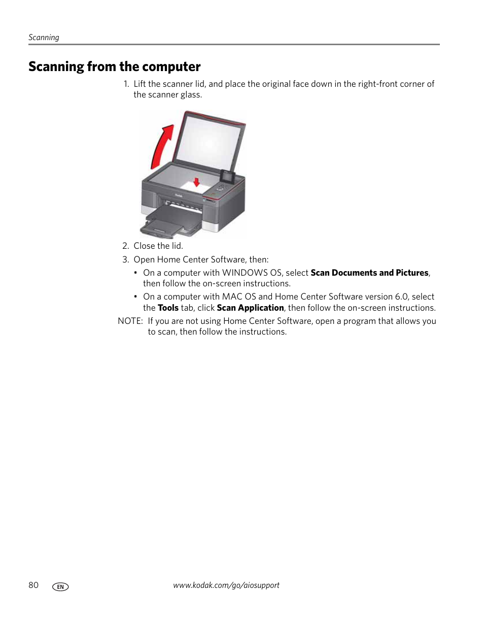 Scanning from the computer | Kodak 5.1 User Manual | Page 86 / 118