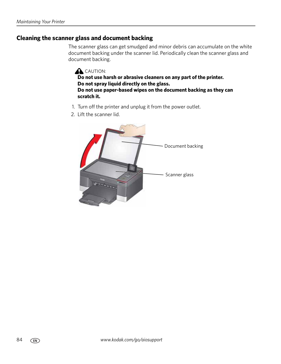 Cleaning the scanner glass and document backing | Kodak 5.1 User Manual | Page 90 / 118