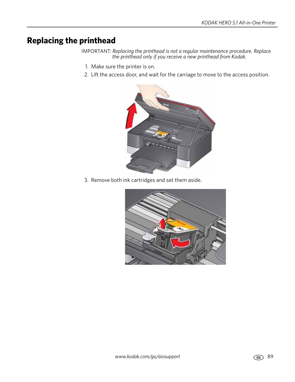 Replacing the printhead | Kodak 5.1 User Manual | Page 95 / 118