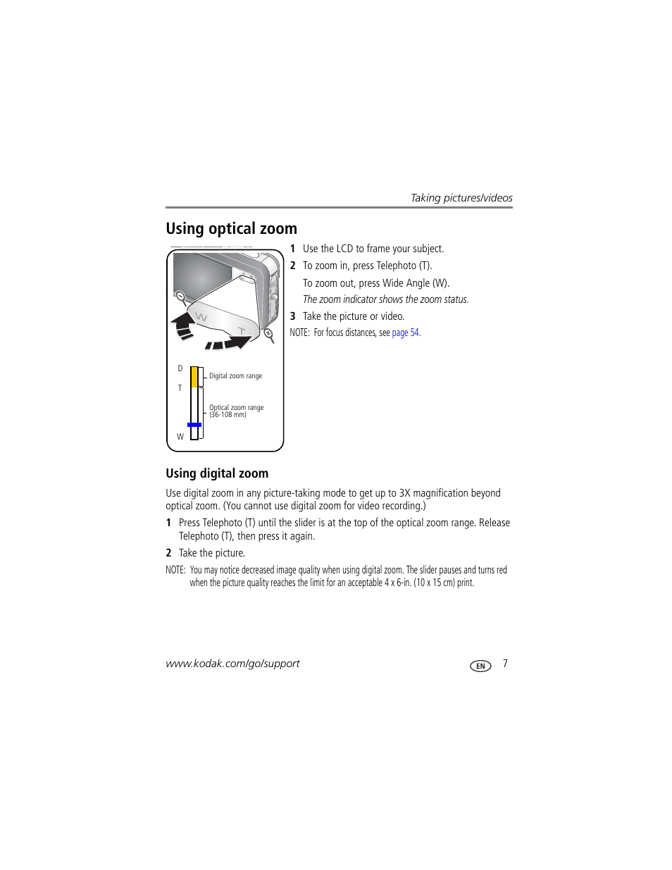 Using optical zoom, Using digital zoom | Kodak EasyShare User Manual | Page 13 / 76