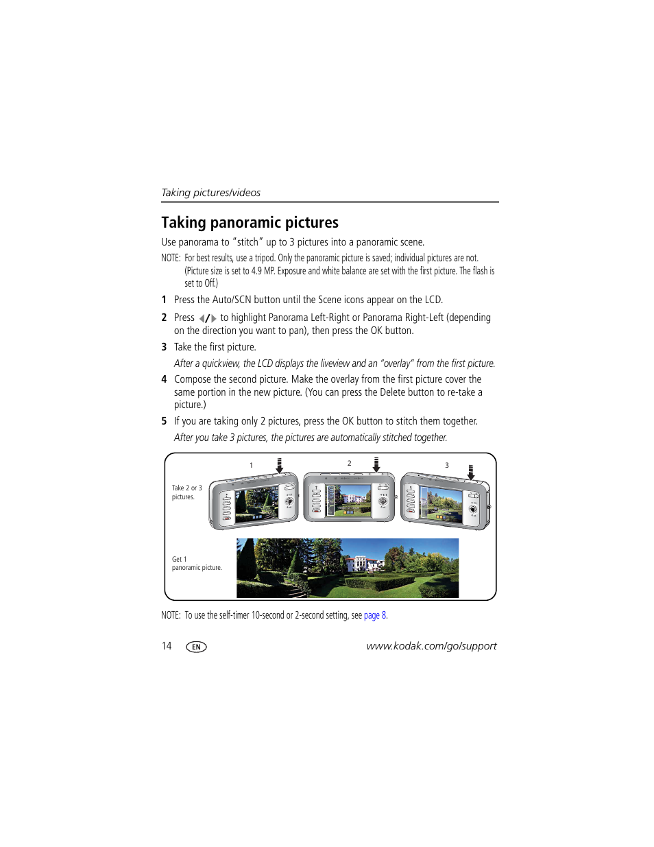 Taking panoramic pictures | Kodak EasyShare User Manual | Page 20 / 76