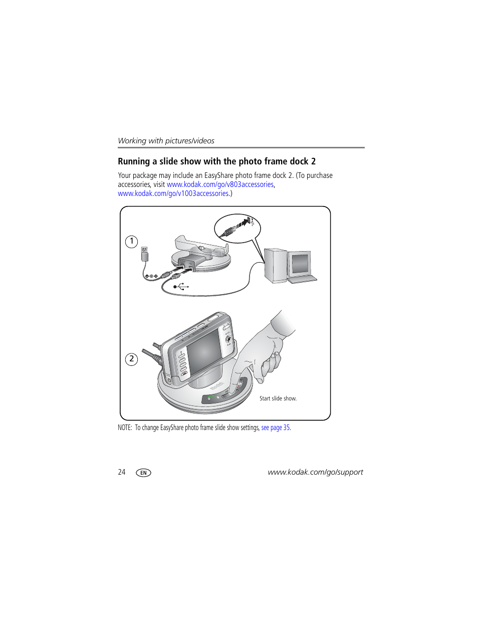 Running a slide show with the photo frame dock 2 | Kodak EasyShare User Manual | Page 30 / 76