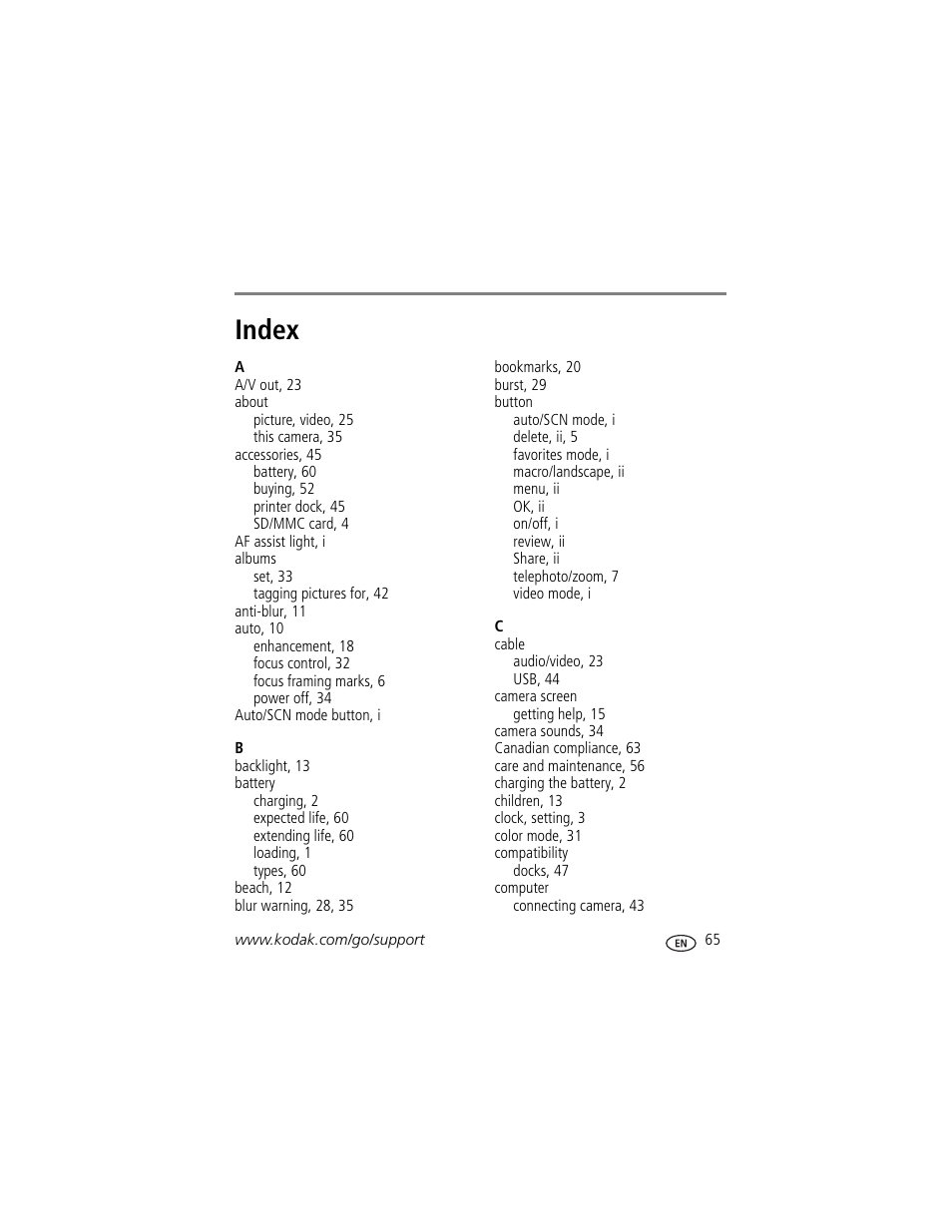 Index | Kodak EasyShare User Manual | Page 71 / 76