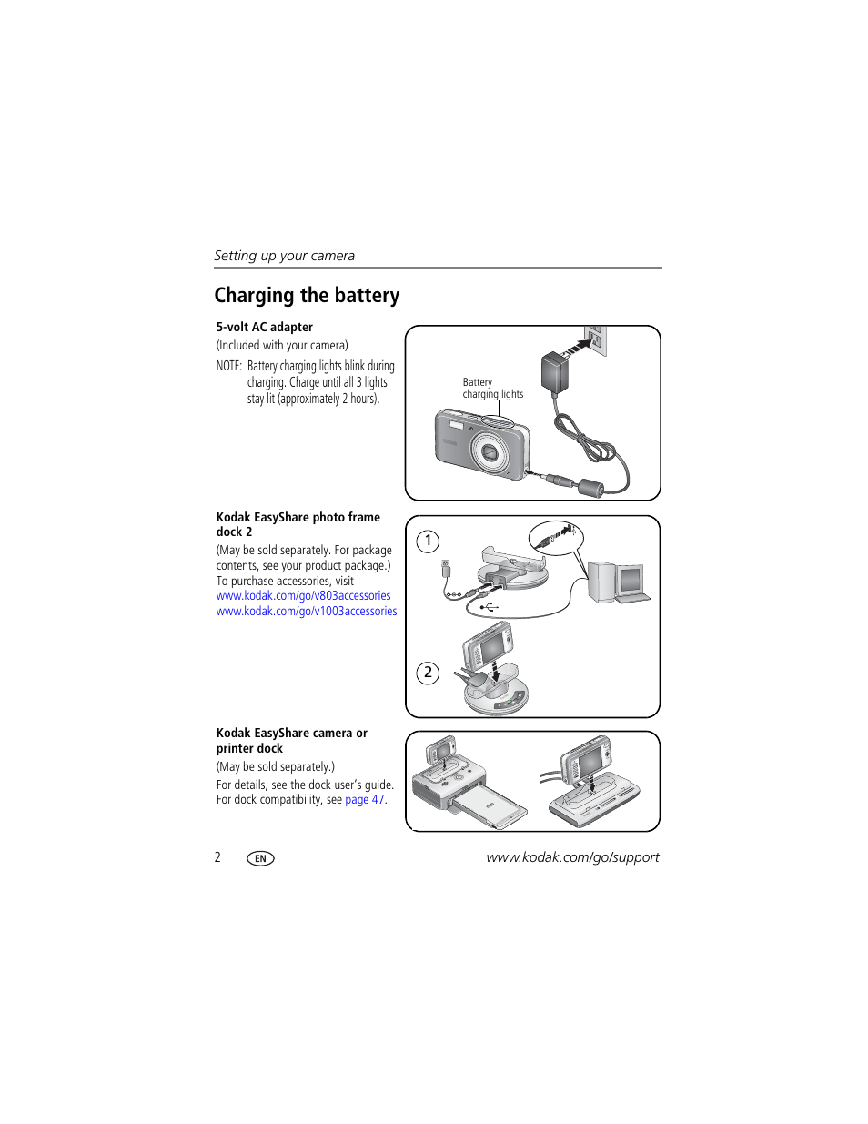 Charging the battery | Kodak EasyShare User Manual | Page 8 / 76