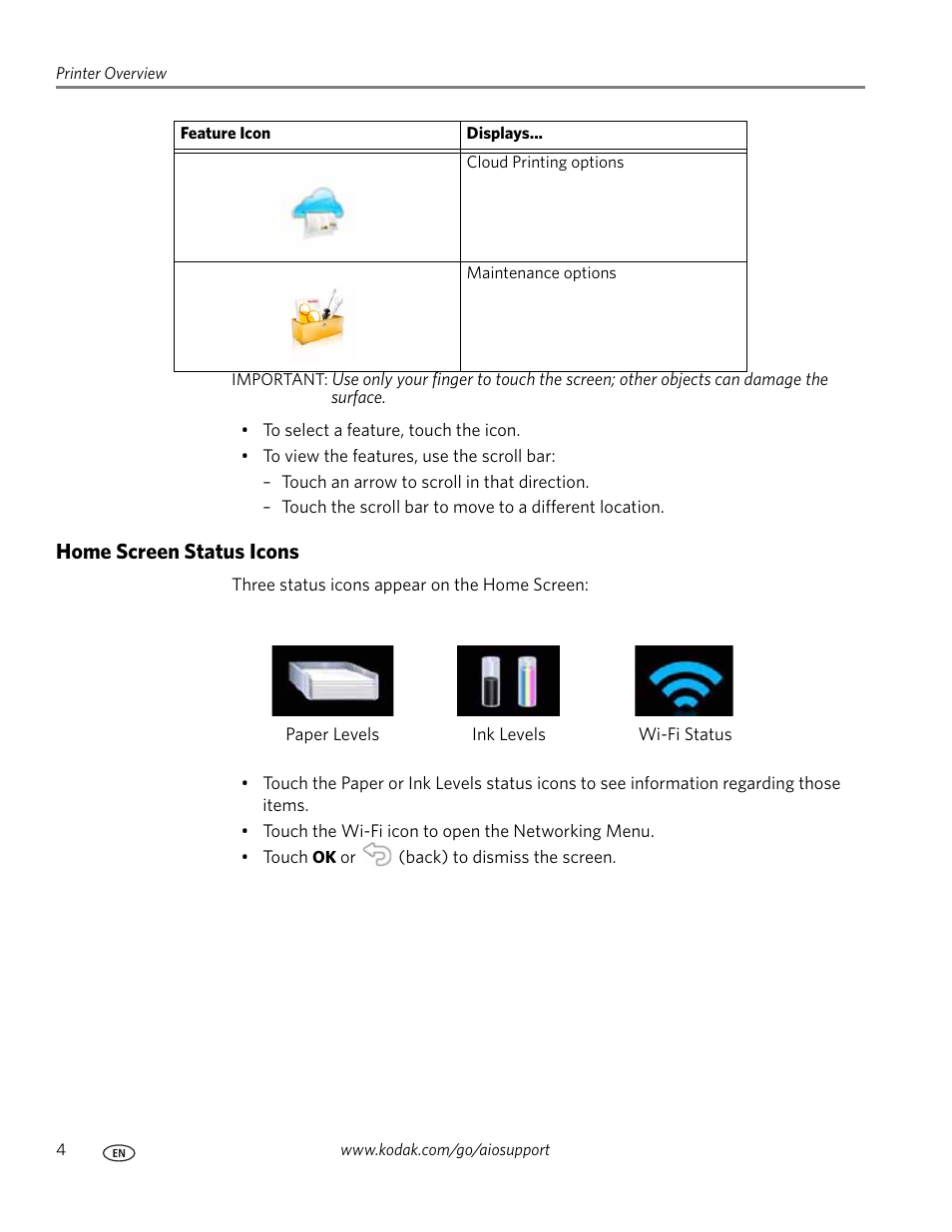 Home screen status icons | Kodak HERO 7.1 User Manual | Page 10 / 127