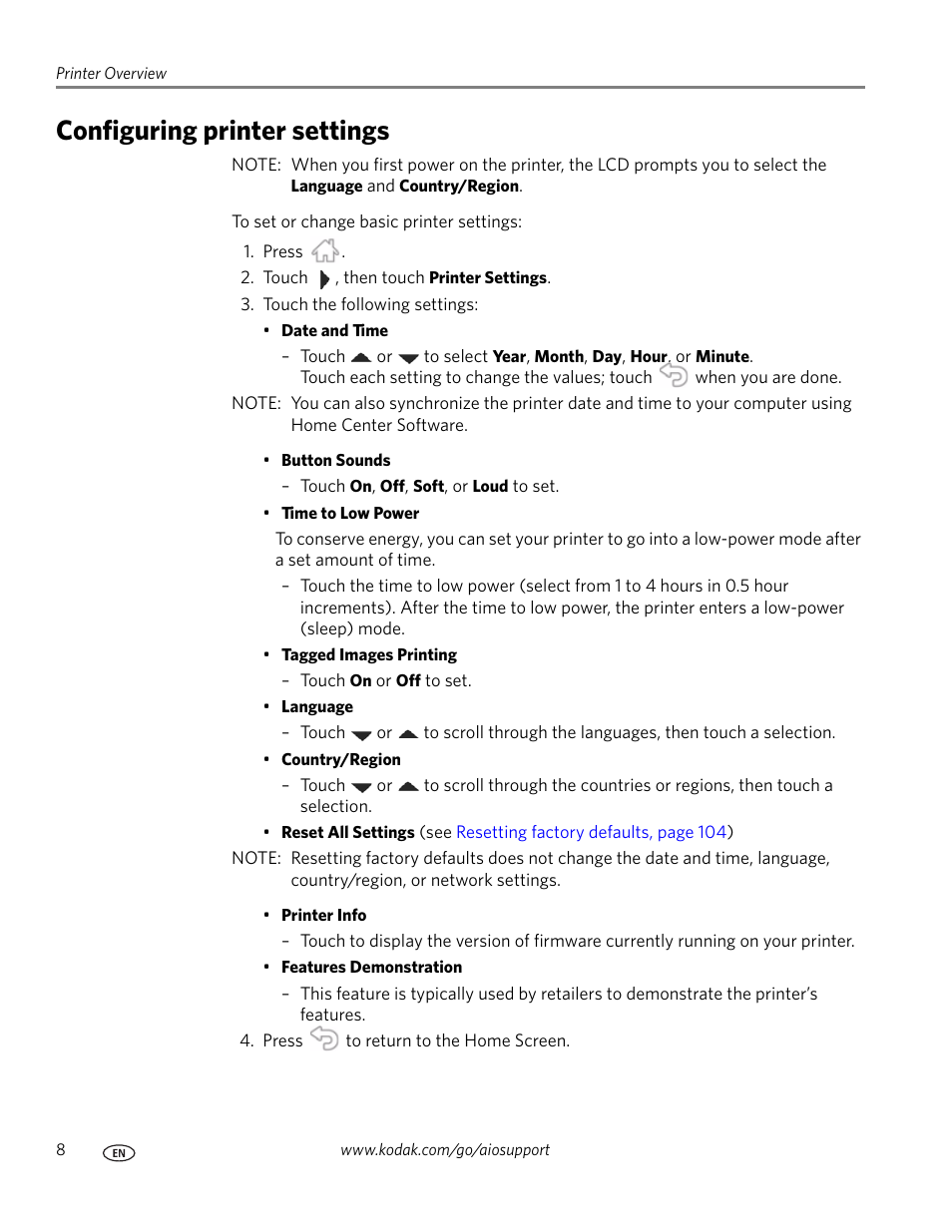 Configuring printer settings | Kodak HERO 7.1 User Manual | Page 14 / 127