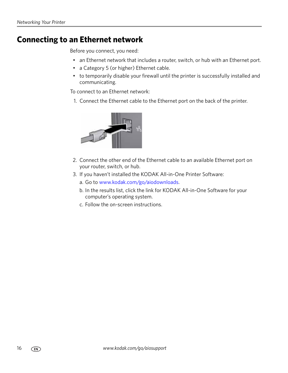 Connecting to an ethernet network | Kodak HERO 7.1 User Manual | Page 22 / 127