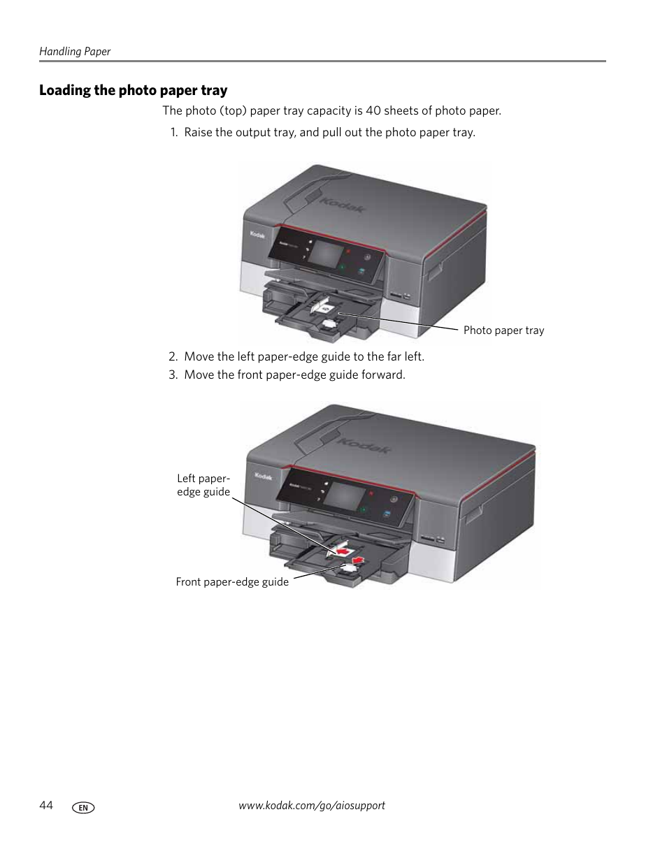 Loading the photo paper tray | Kodak HERO 7.1 User Manual | Page 50 / 127