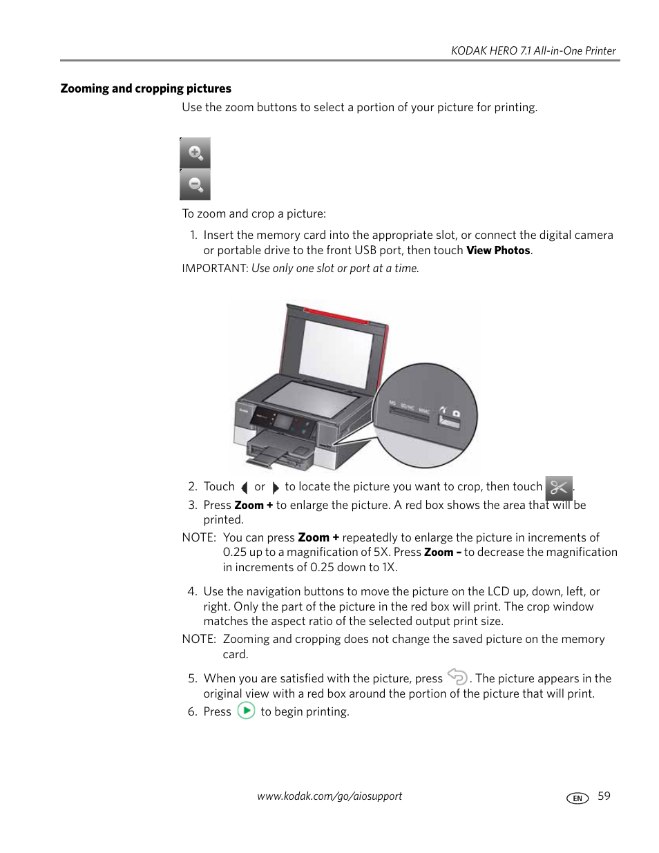 Zooming and cropping pictures | Kodak HERO 7.1 User Manual | Page 65 / 127