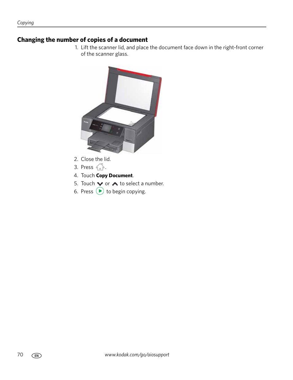 Changing the number of copies of a document | Kodak HERO 7.1 User Manual | Page 76 / 127