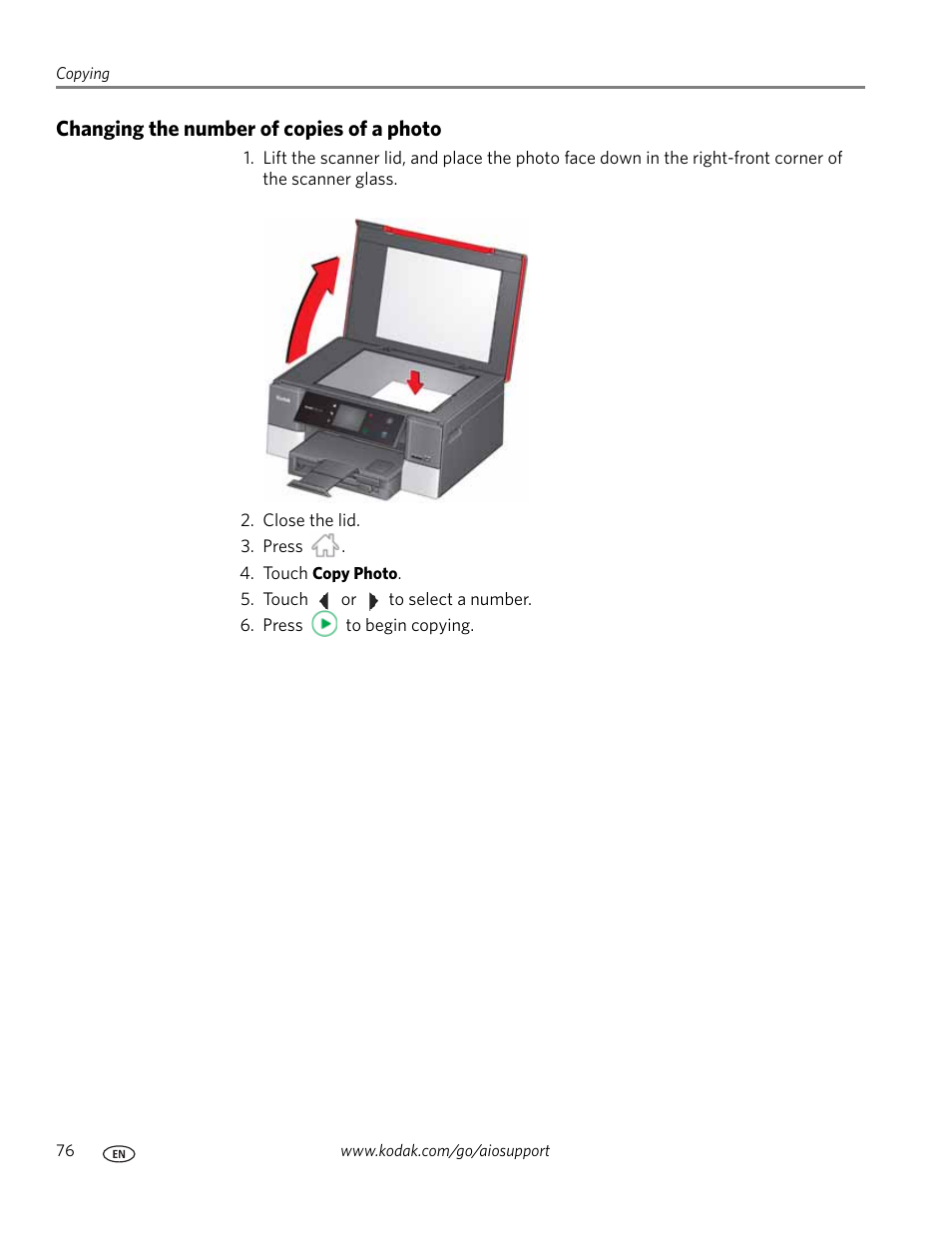 Changing the number of copies of a photo | Kodak HERO 7.1 User Manual | Page 82 / 127