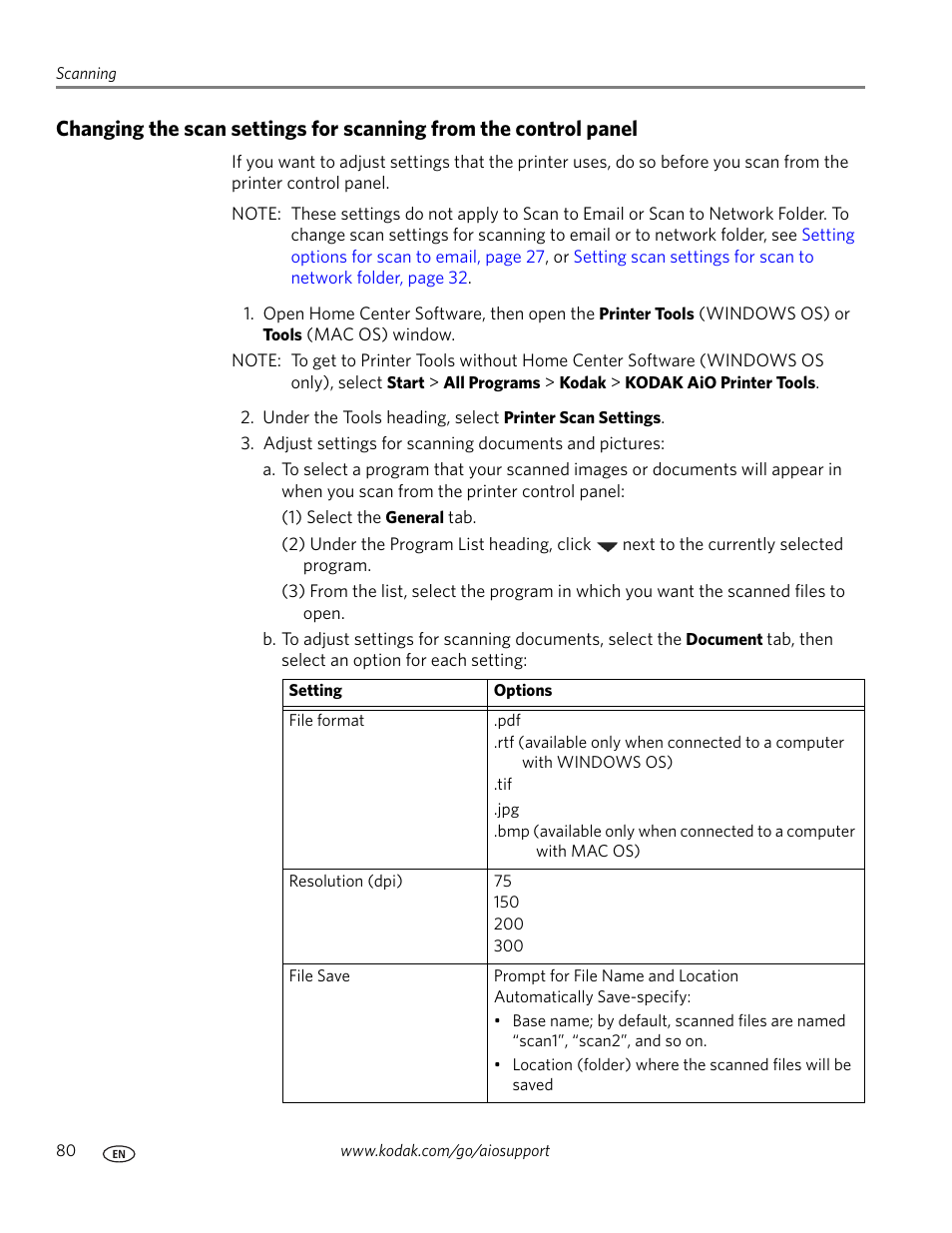 See changing the scan | Kodak HERO 7.1 User Manual | Page 86 / 127