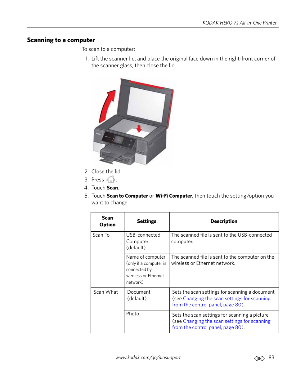 Scanning to a computer | Kodak HERO 7.1 User Manual | Page 89 / 127