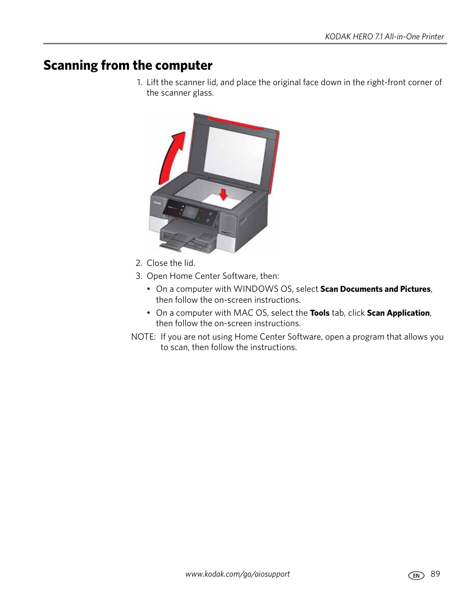 Scanning from the computer | Kodak HERO 7.1 User Manual | Page 95 / 127