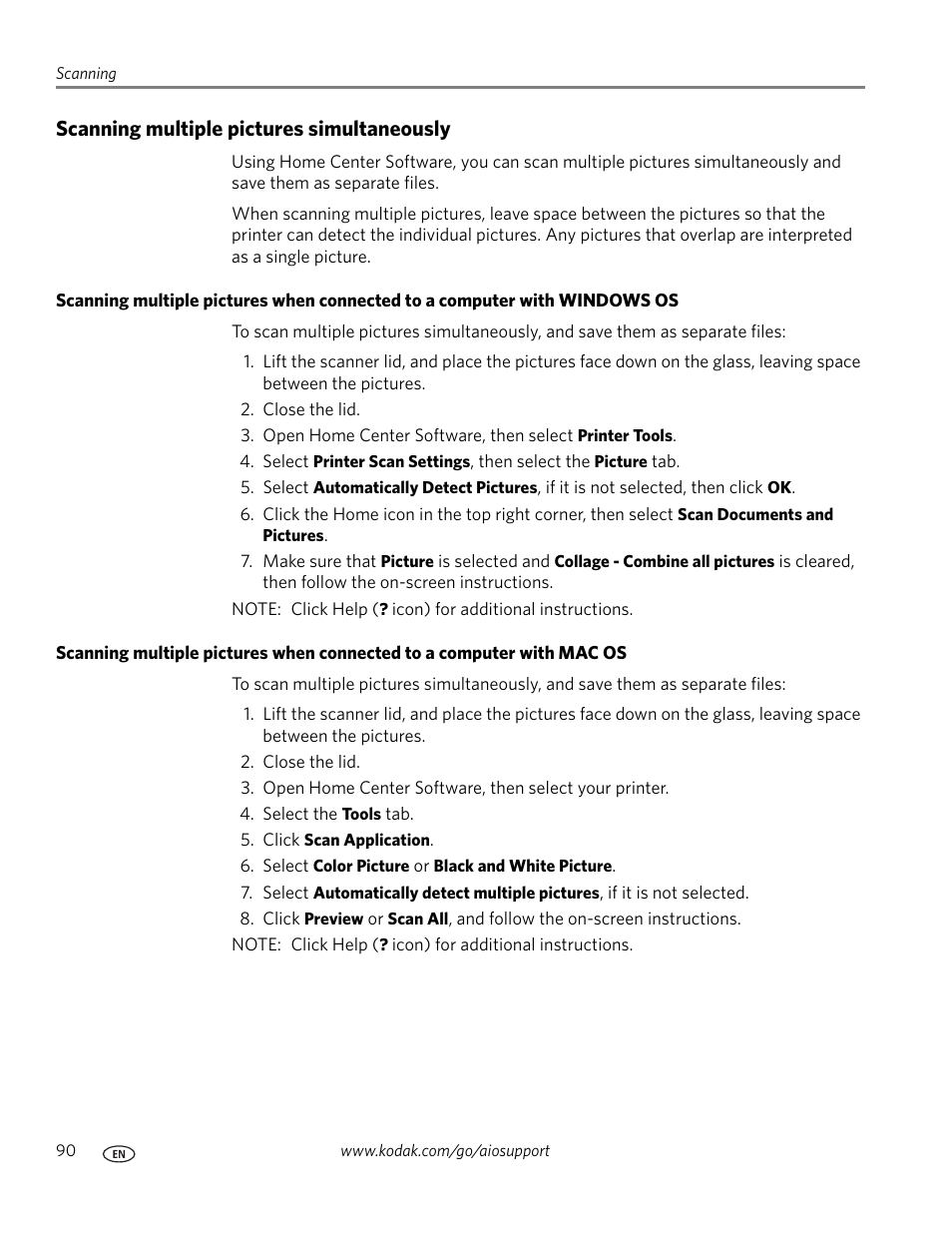 Scanning multiple pictures simultaneously | Kodak HERO 7.1 User Manual | Page 96 / 127