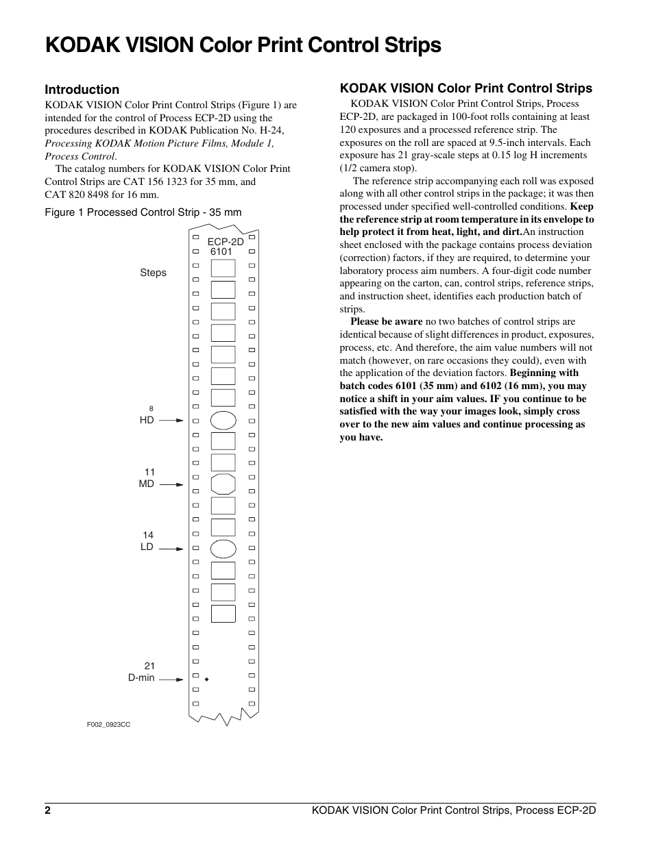 Kodak vision color print control strips | Kodak VISION ECP-2D User Manual | Page 4 / 20