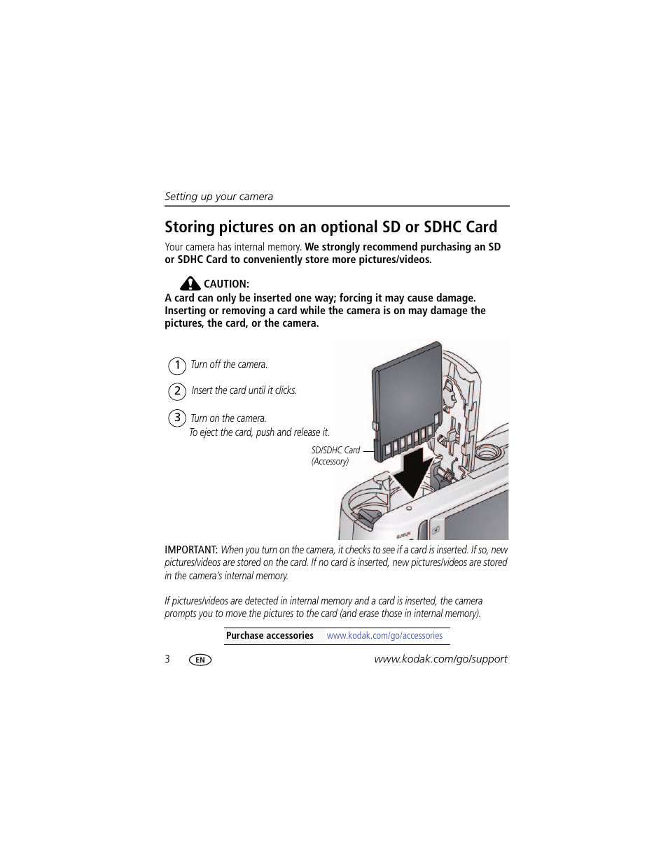 Storing pictures on an optional sd or sdhc card | Kodak EASYSHARE CD153 User Manual | Page 10 / 65