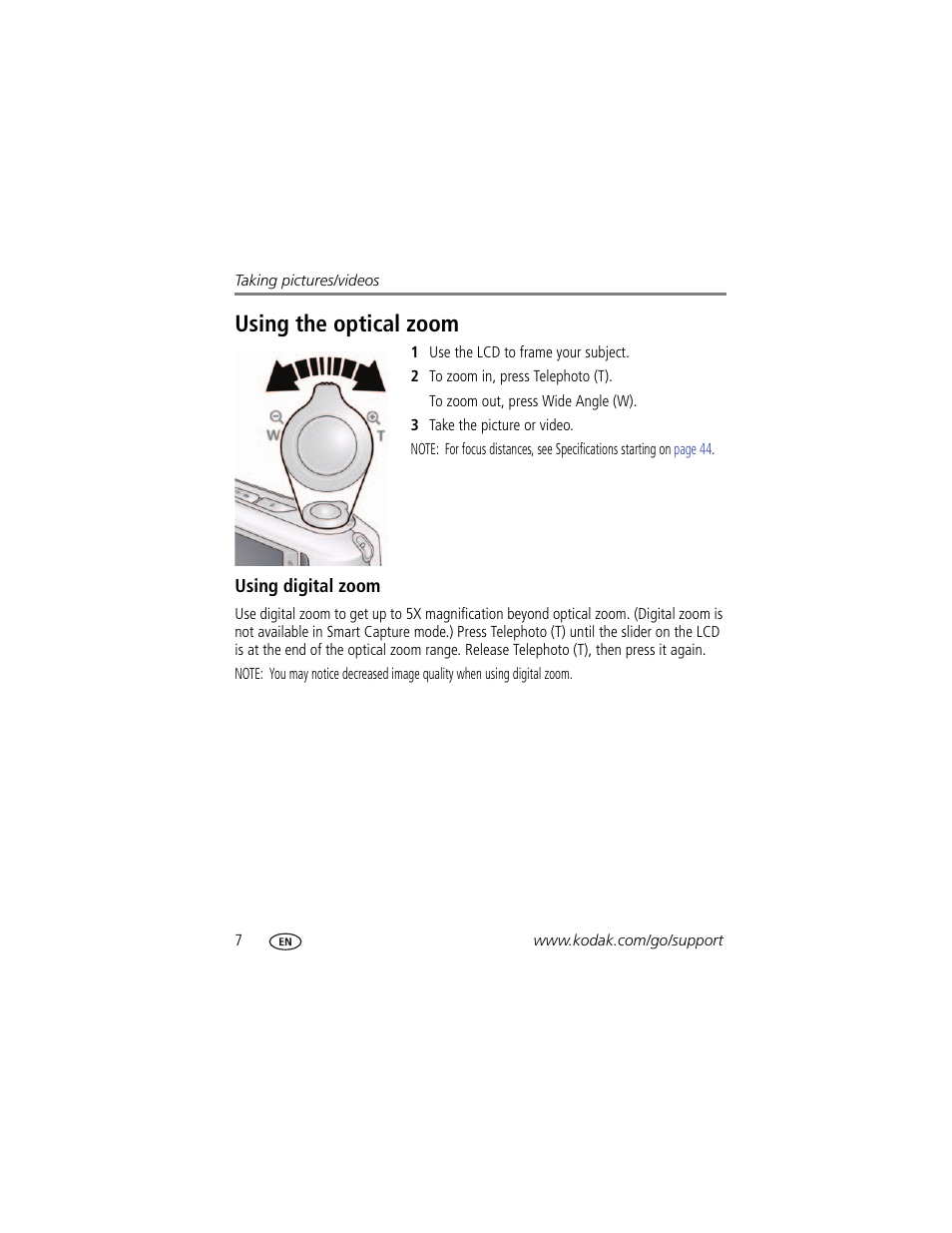 Using the optical zoom, Using digital zoom | Kodak EASYSHARE CD153 User Manual | Page 14 / 65