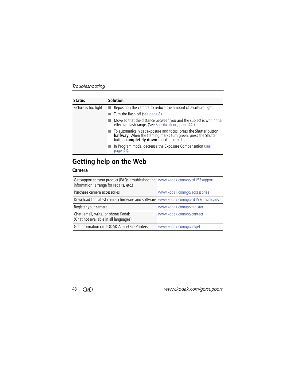Getting help on the web | Kodak EASYSHARE CD153 User Manual | Page 50 / 65