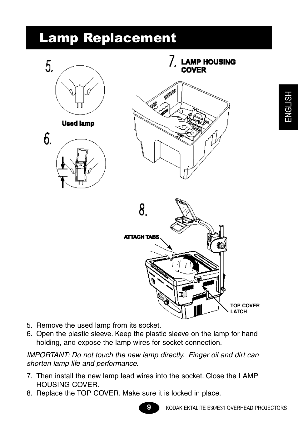 Lamp replacement | Kodak E30 User Manual | Page 11 / 52