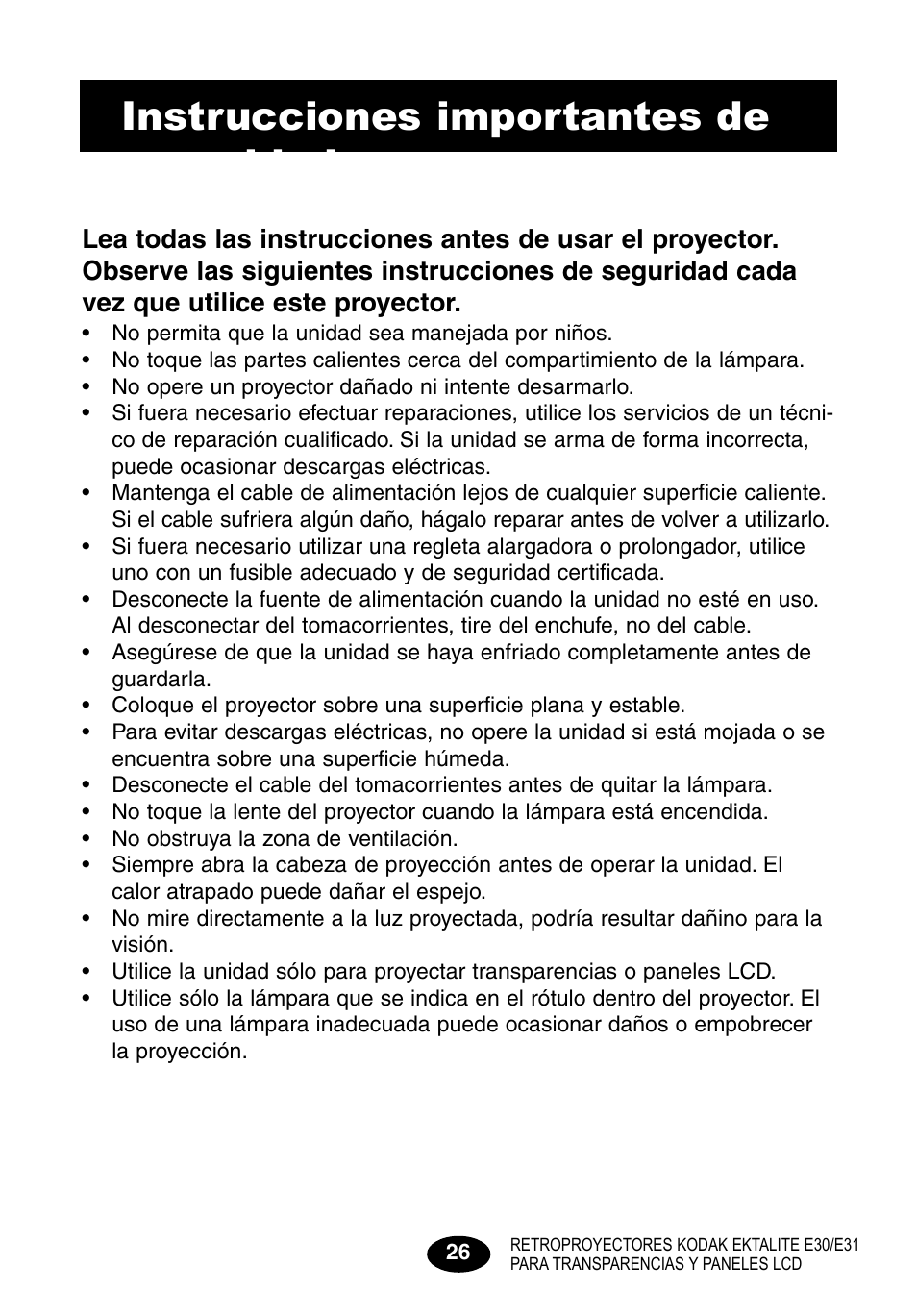 Instrucciones importantes de seguridad | Kodak E30 User Manual | Page 28 / 52