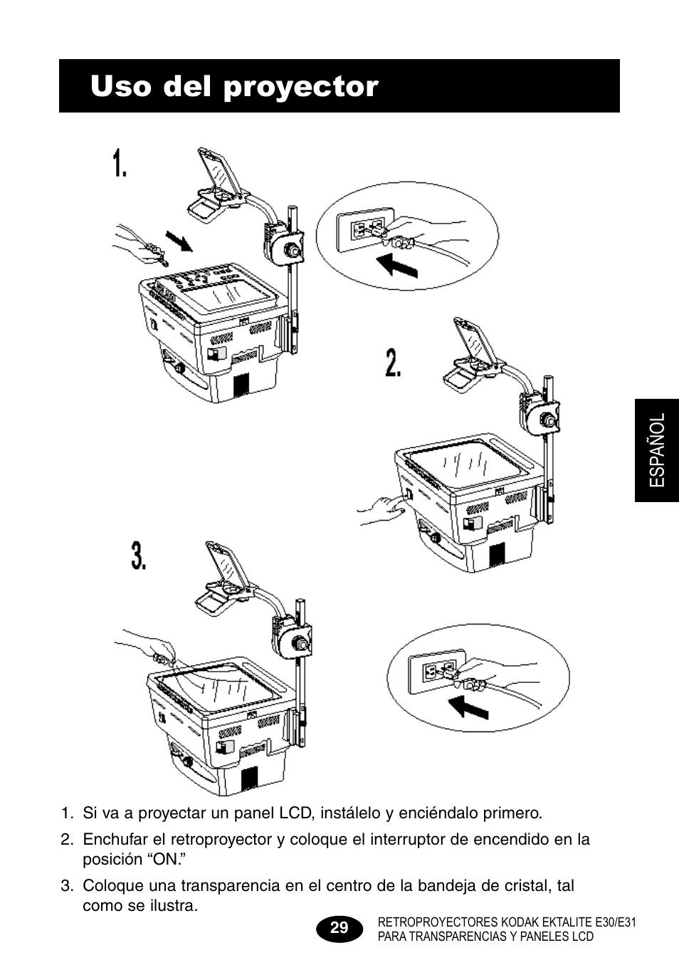 Uso del proyector -30, Uso del proyector | Kodak E30 User Manual | Page 31 / 52