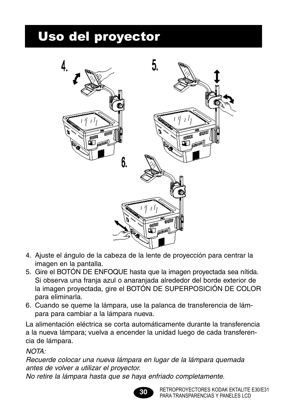 Uso del proyector | Kodak E30 User Manual | Page 32 / 52