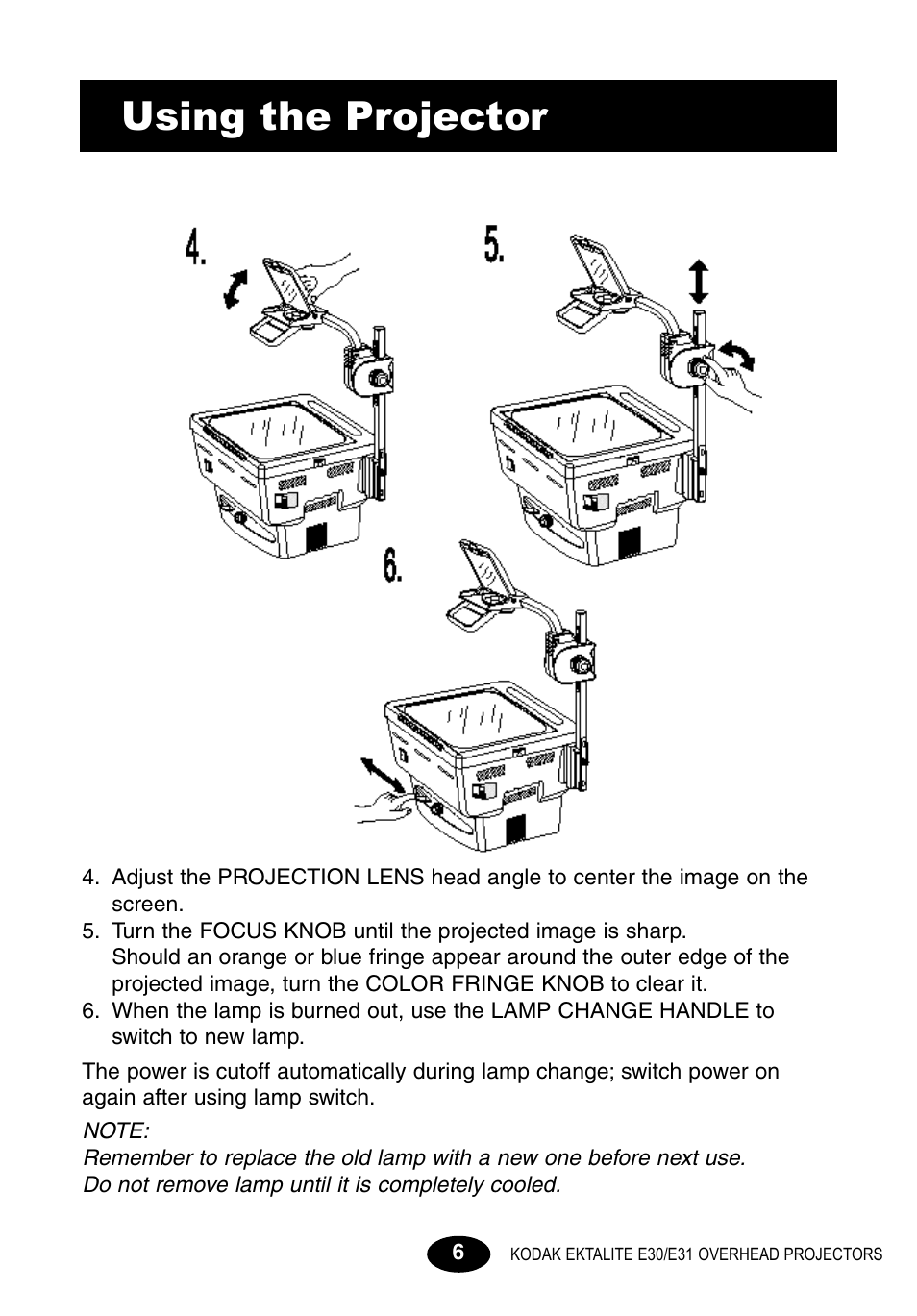 Using the projector | Kodak E30 User Manual | Page 8 / 52