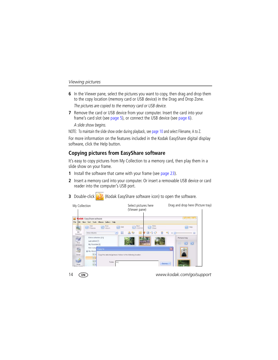 Copying pictures from easyshare software | Kodak P820 User Manual | Page 20 / 45