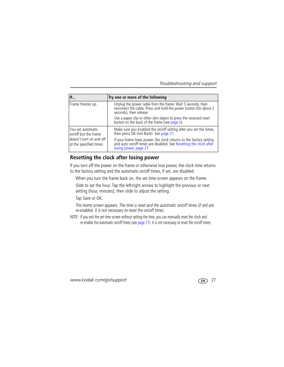 Resetting the clock after losing power | Kodak P820 User Manual | Page 33 / 45