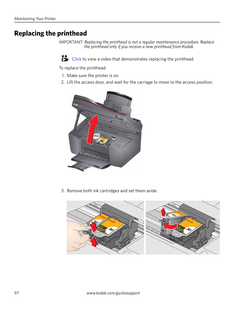 Replacing the printhead | Kodak 2.2 User Manual | Page 104 / 127