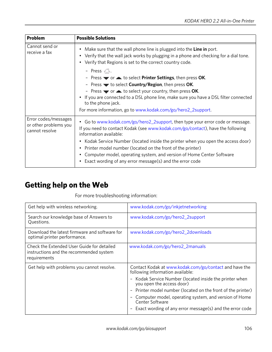 Getting help on the web | Kodak 2.2 User Manual | Page 113 / 127