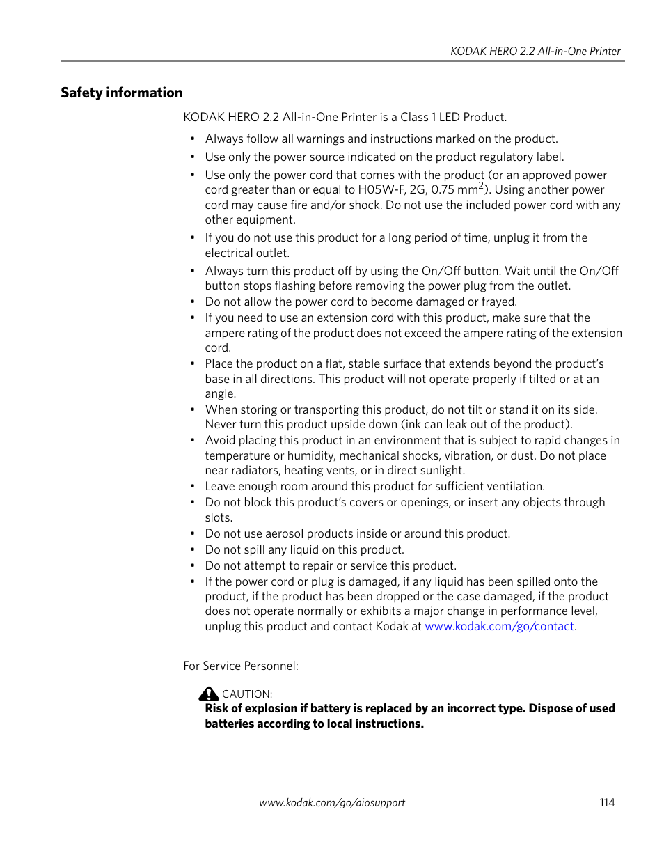 Safety information | Kodak 2.2 User Manual | Page 121 / 127