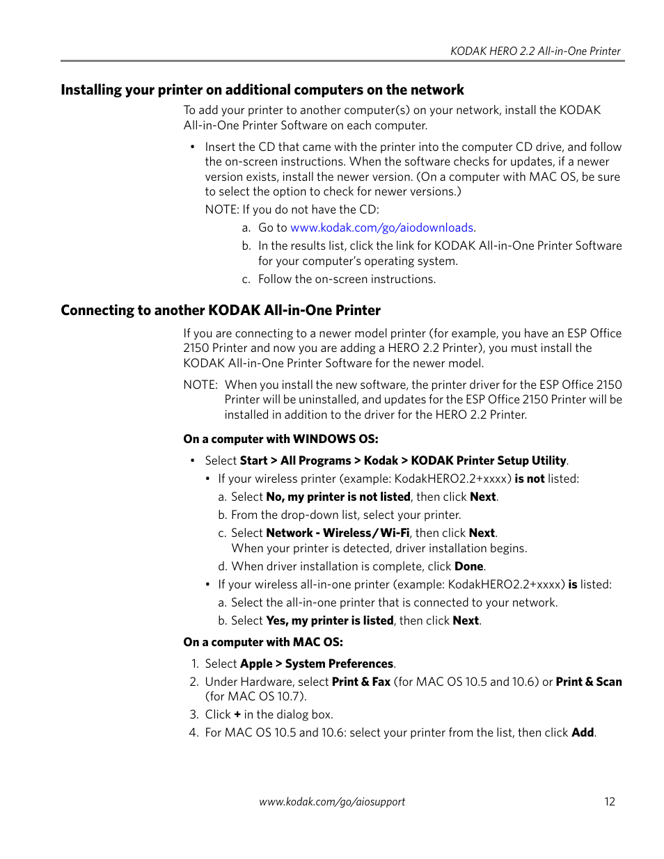 Connecting to another kodak all-in-one printer | Kodak 2.2 User Manual | Page 19 / 127