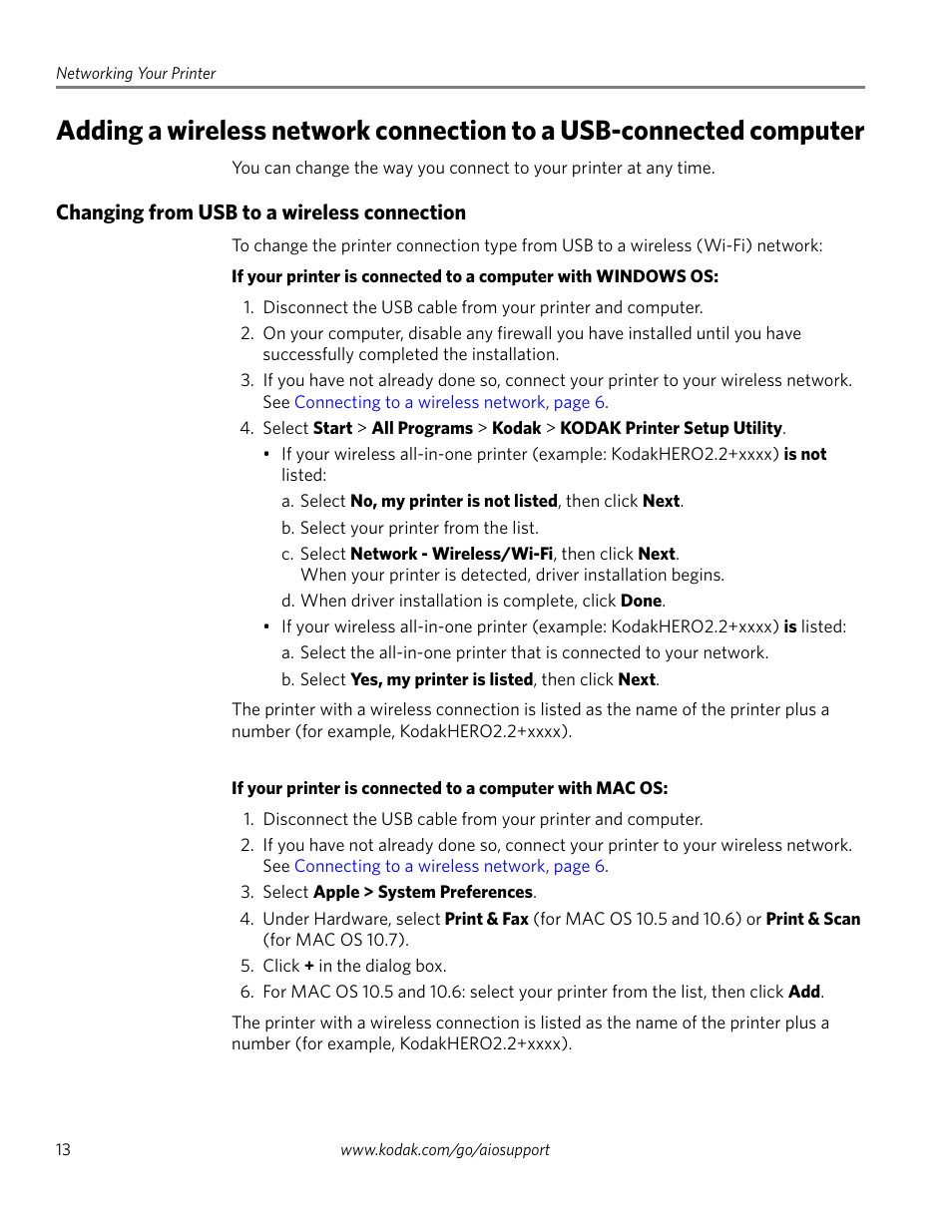 Changing from usb to a wireless connection | Kodak 2.2 User Manual | Page 20 / 127