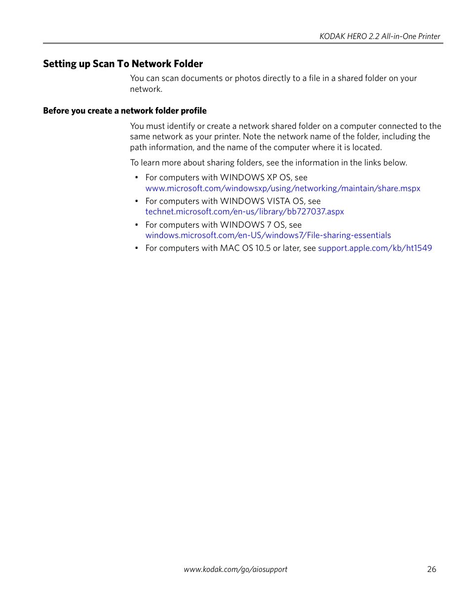 Setting up scan to network folder, Before you create a network folder profile | Kodak 2.2 User Manual | Page 33 / 127