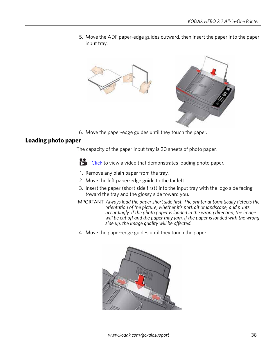 Loading photo paper | Kodak 2.2 User Manual | Page 45 / 127