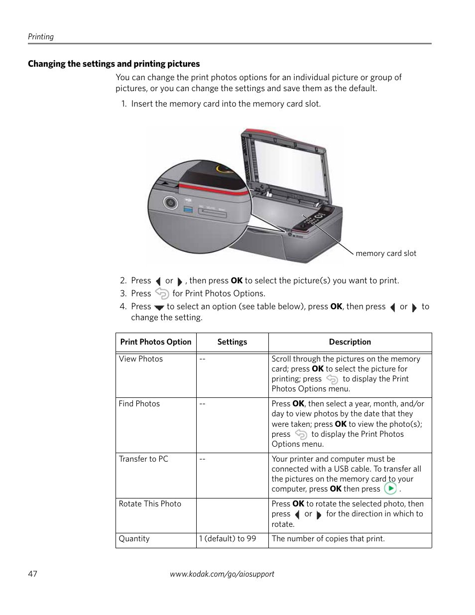 Changing the settings and printing pictures | Kodak 2.2 User Manual | Page 54 / 127