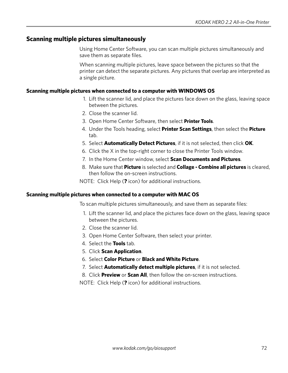 Scanning multiple pictures simultaneously | Kodak 2.2 User Manual | Page 79 / 127