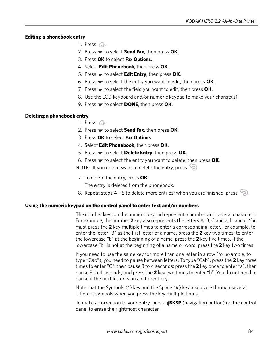 Editing a phonebook entry, Deleting a phonebook entry | Kodak 2.2 User Manual | Page 91 / 127