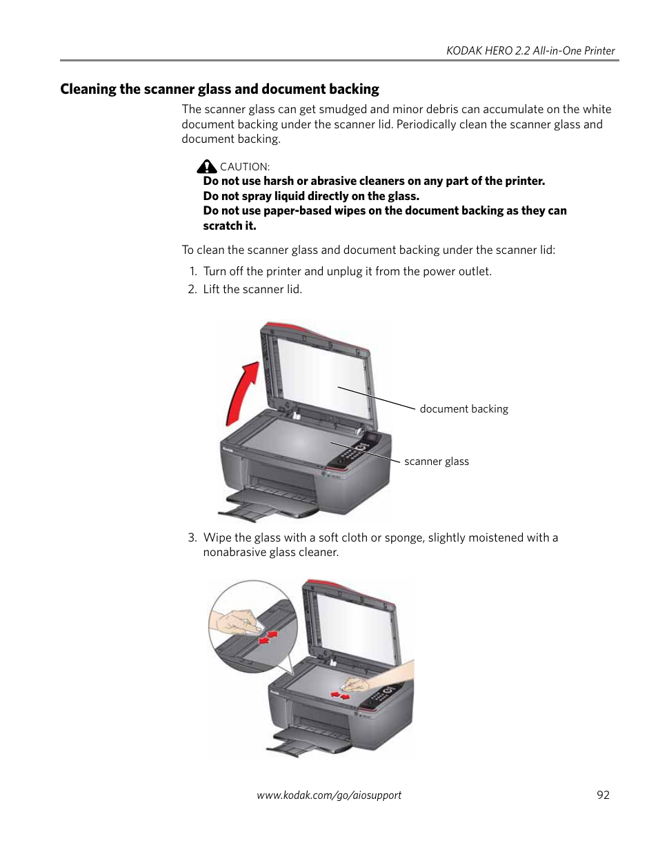 Cleaning the scanner glass and document backing | Kodak 2.2 User Manual | Page 99 / 127