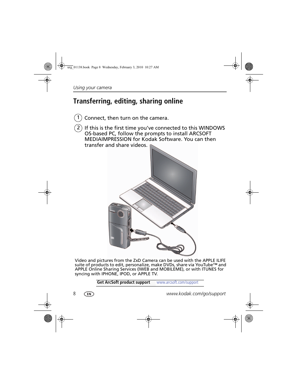 Transferring, editing, sharing online | Kodak ZxD User Manual | Page 14 / 26