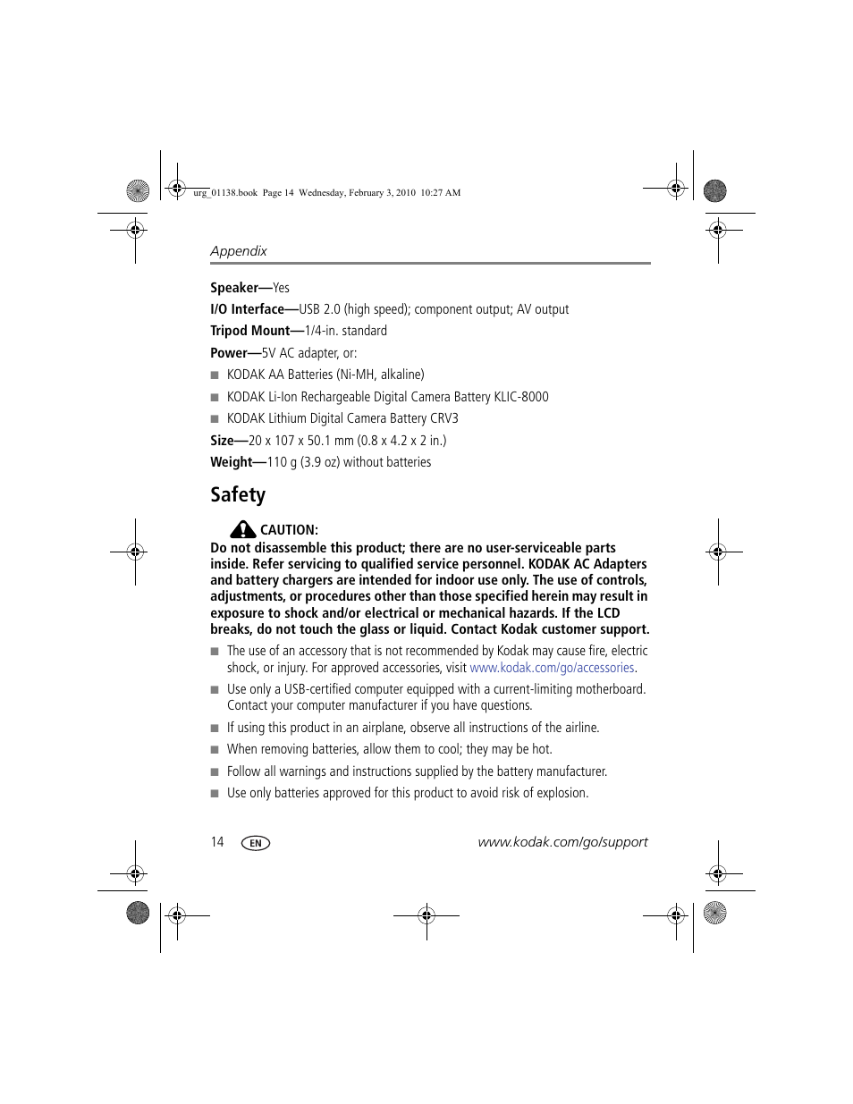 Safety | Kodak ZxD User Manual | Page 20 / 26