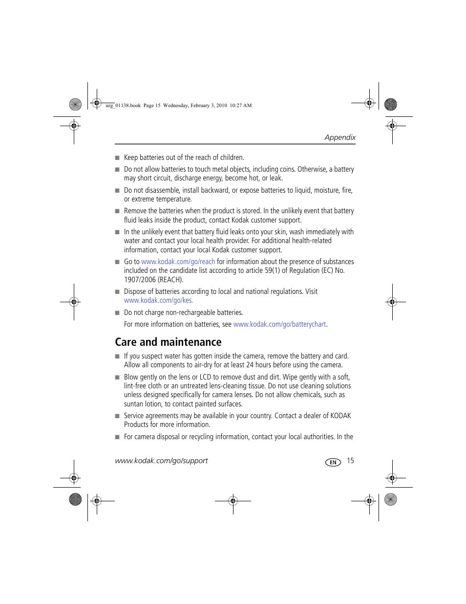 Care and maintenance | Kodak ZxD User Manual | Page 21 / 26