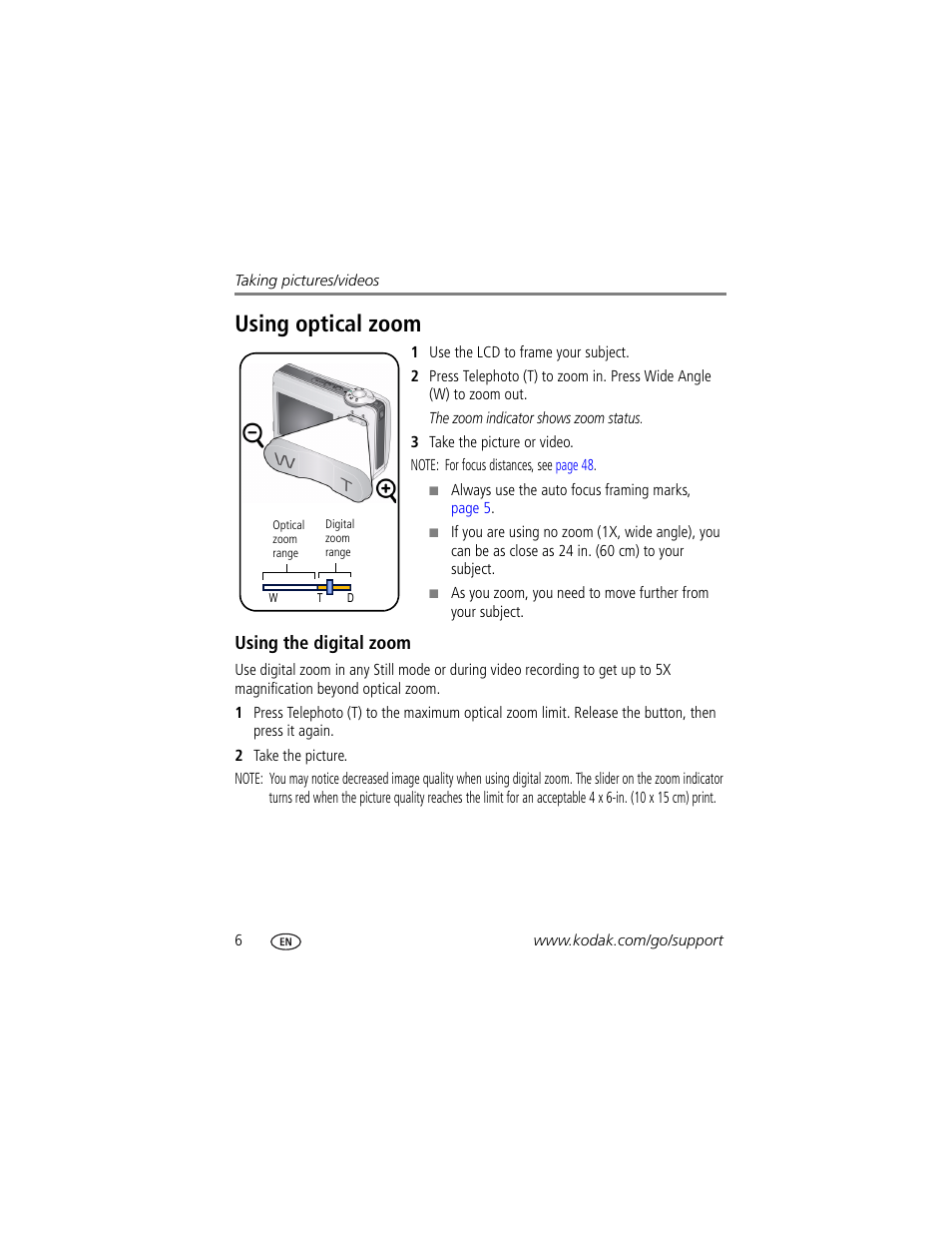 Using the digital zoom, Using optical zoom | Kodak EASYSHARE C613 User Manual | Page 12 / 69