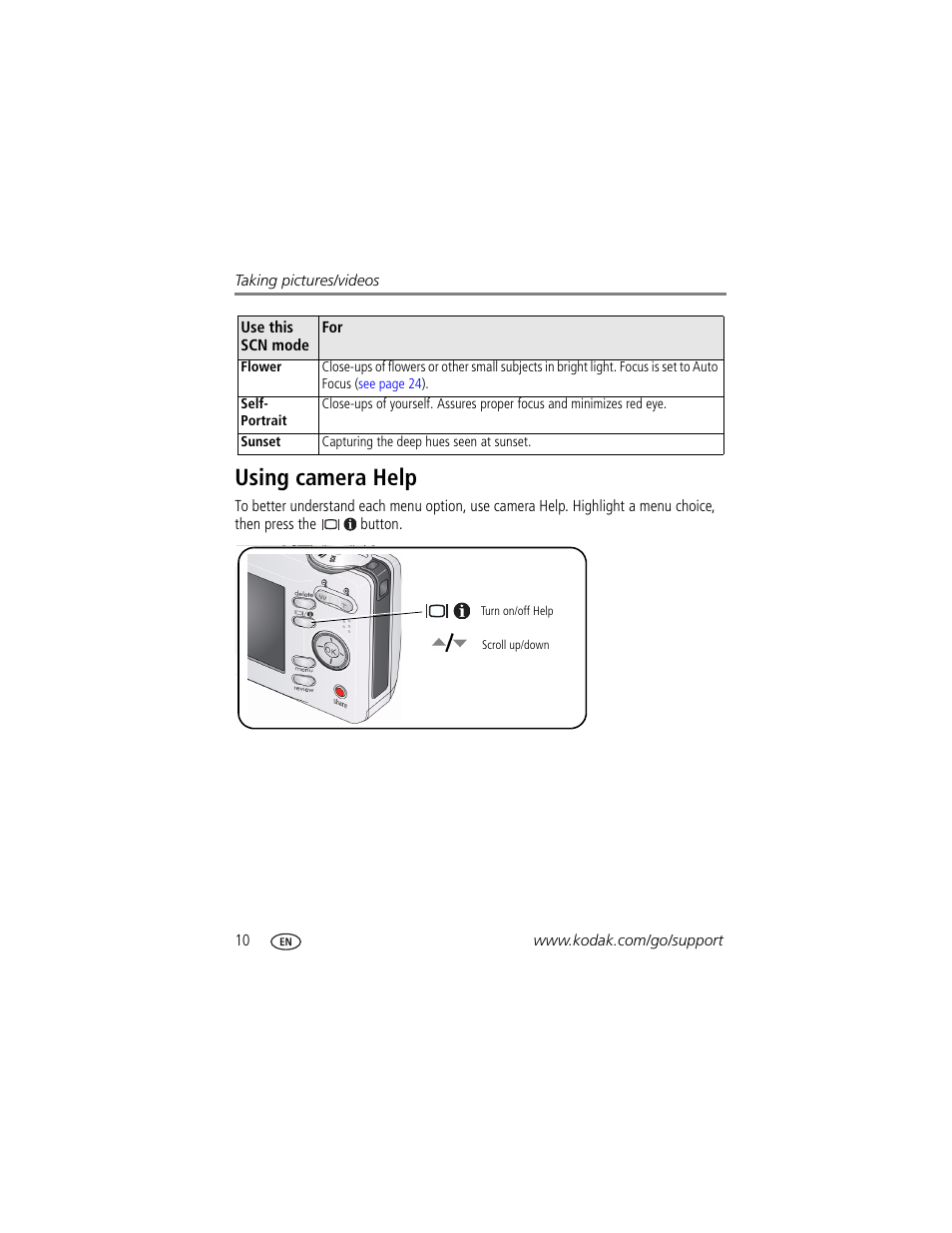 Using camera help | Kodak EASYSHARE C613 User Manual | Page 16 / 69
