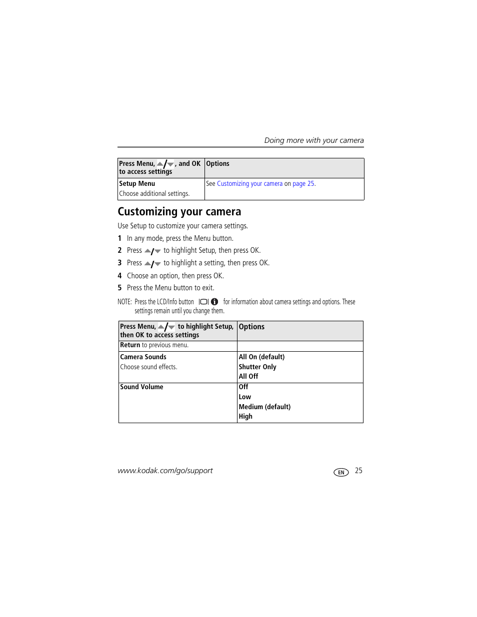 Customizing your camera | Kodak EASYSHARE C613 User Manual | Page 31 / 69