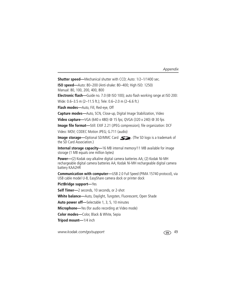 Kodak EASYSHARE C613 User Manual | Page 55 / 69