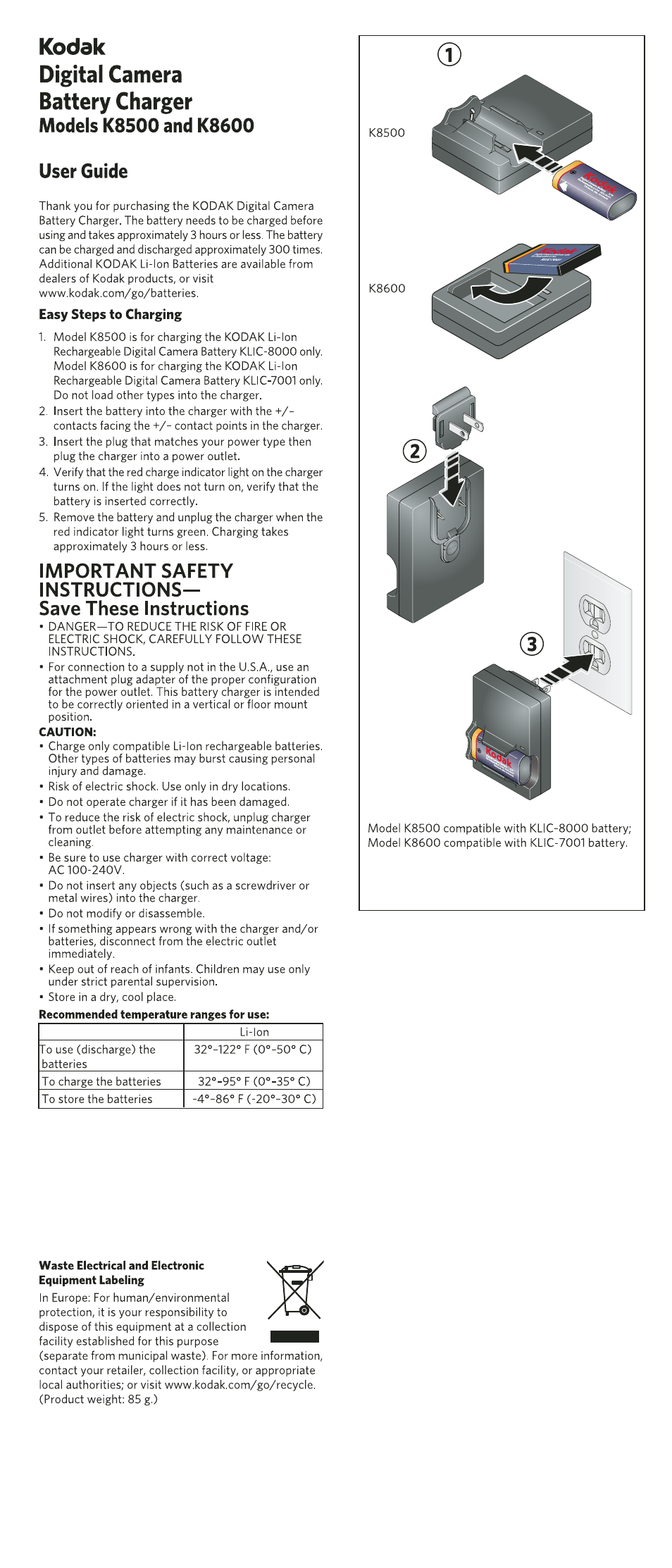 Kodak K8600 User Manual | 1 page